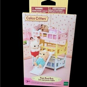 Calico Critters Triple Bunk Beds - Pink, Yellow, Blue